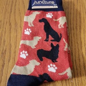 Juncture Red & Black Dog Pattern Men’s Socks | Single Pair NWT Fun Crew Socks